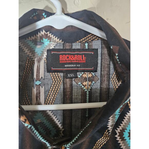 Mens Rock&Roll Denim Modern Fit Long Sleeve Western Shirt Southwestern Size XXL - Picture 2 of 3